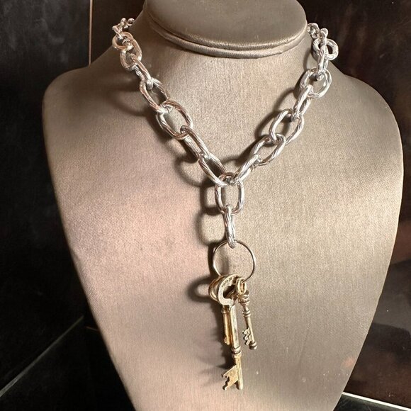 Key FOB Keys Lock Handmade Silver Necklace Choker Punk Rocker Gift NWT Steampunk - Picture 4 of 7